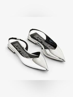 Express Silver Pointed Slingback Flats